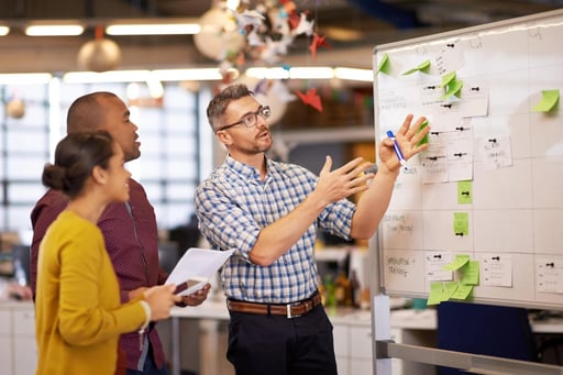 A group of people discussing a sales strategy in a meeting